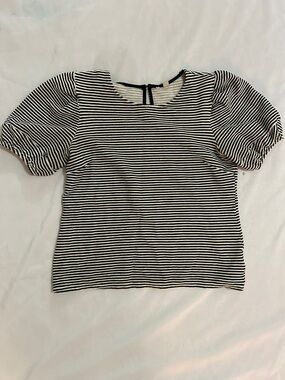 Anthropologie Black & White Striped Puff Sleeve Top